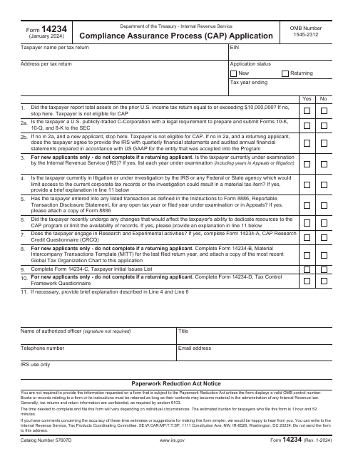 IRS Form 14234  Printable Pdf