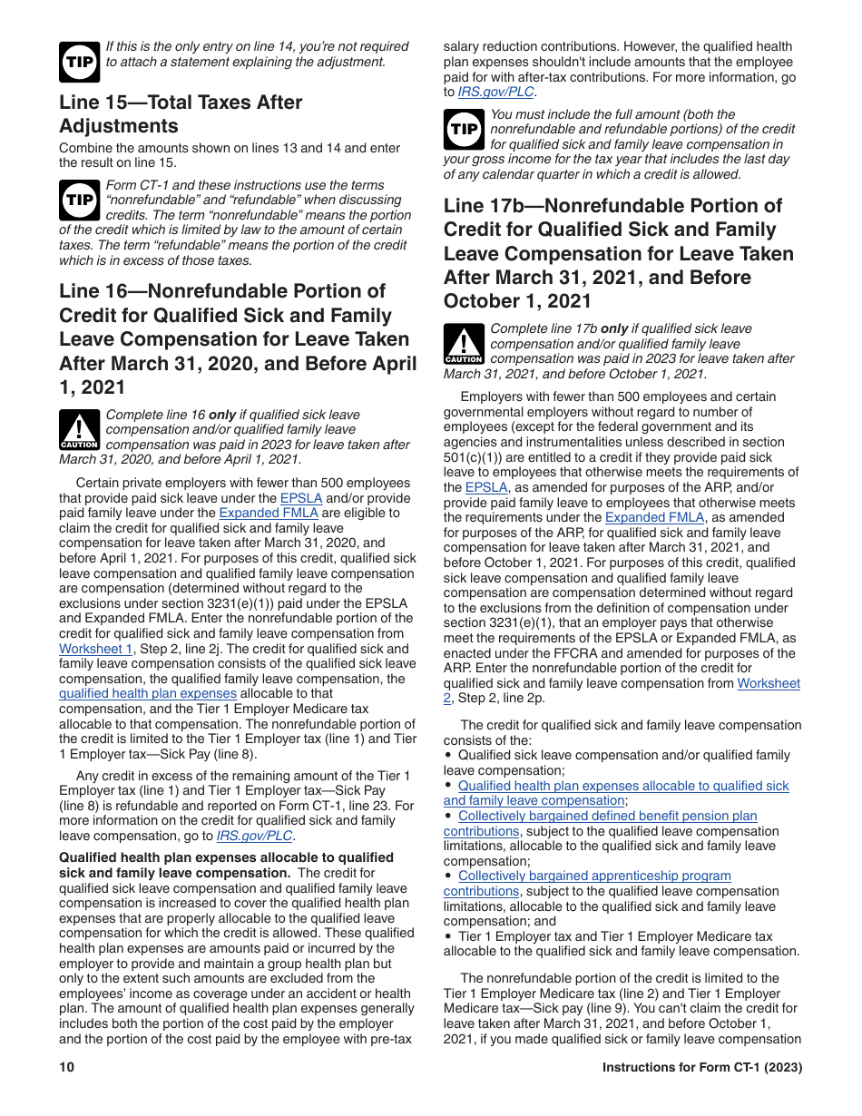 Instructions for IRS Form CT-1 Employers Annual Railroad Retirement Tax Return, Page 10