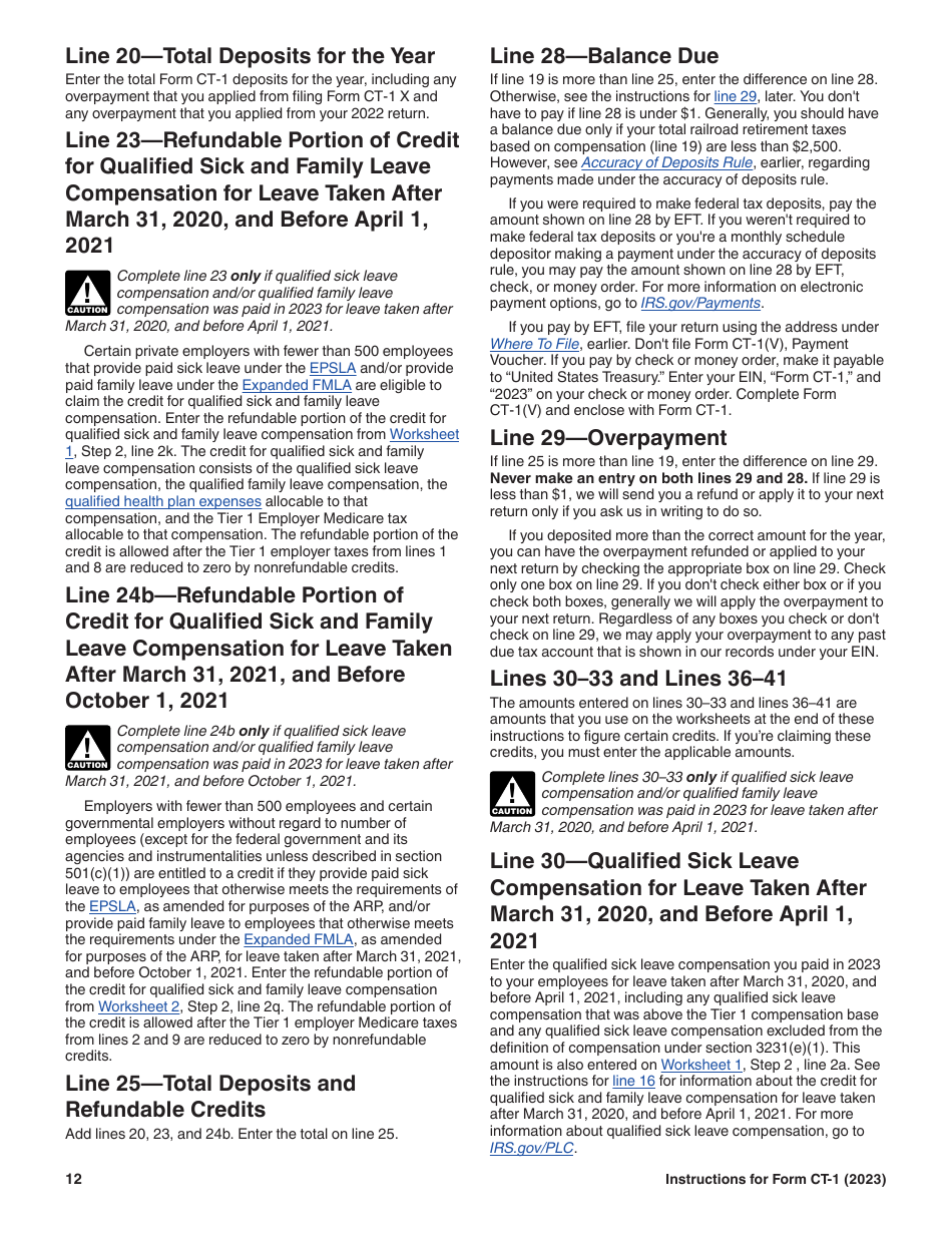 Instructions for IRS Form CT-1 Employers Annual Railroad Retirement Tax Return, Page 12