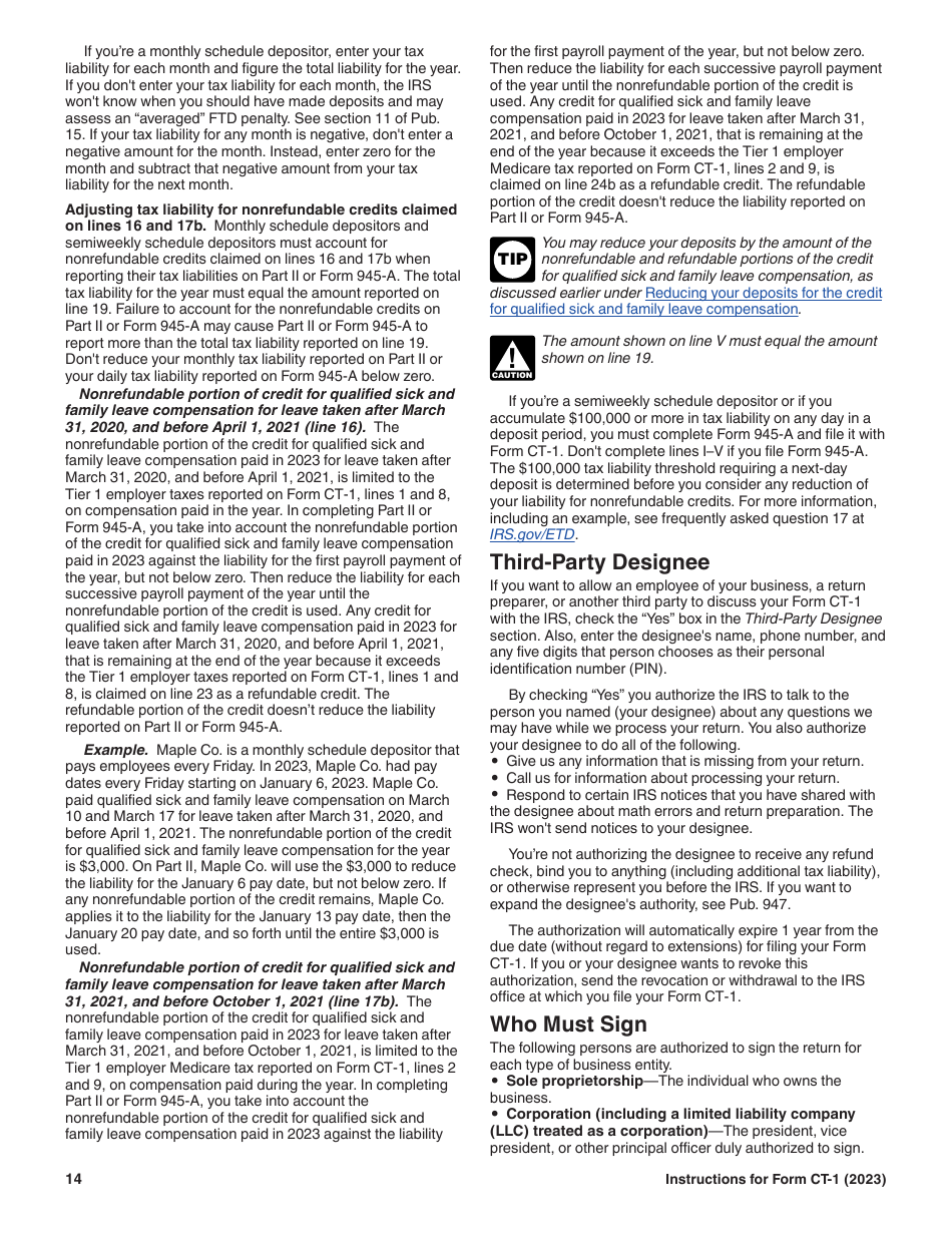 Instructions for IRS Form CT-1 Employers Annual Railroad Retirement Tax Return, Page 14