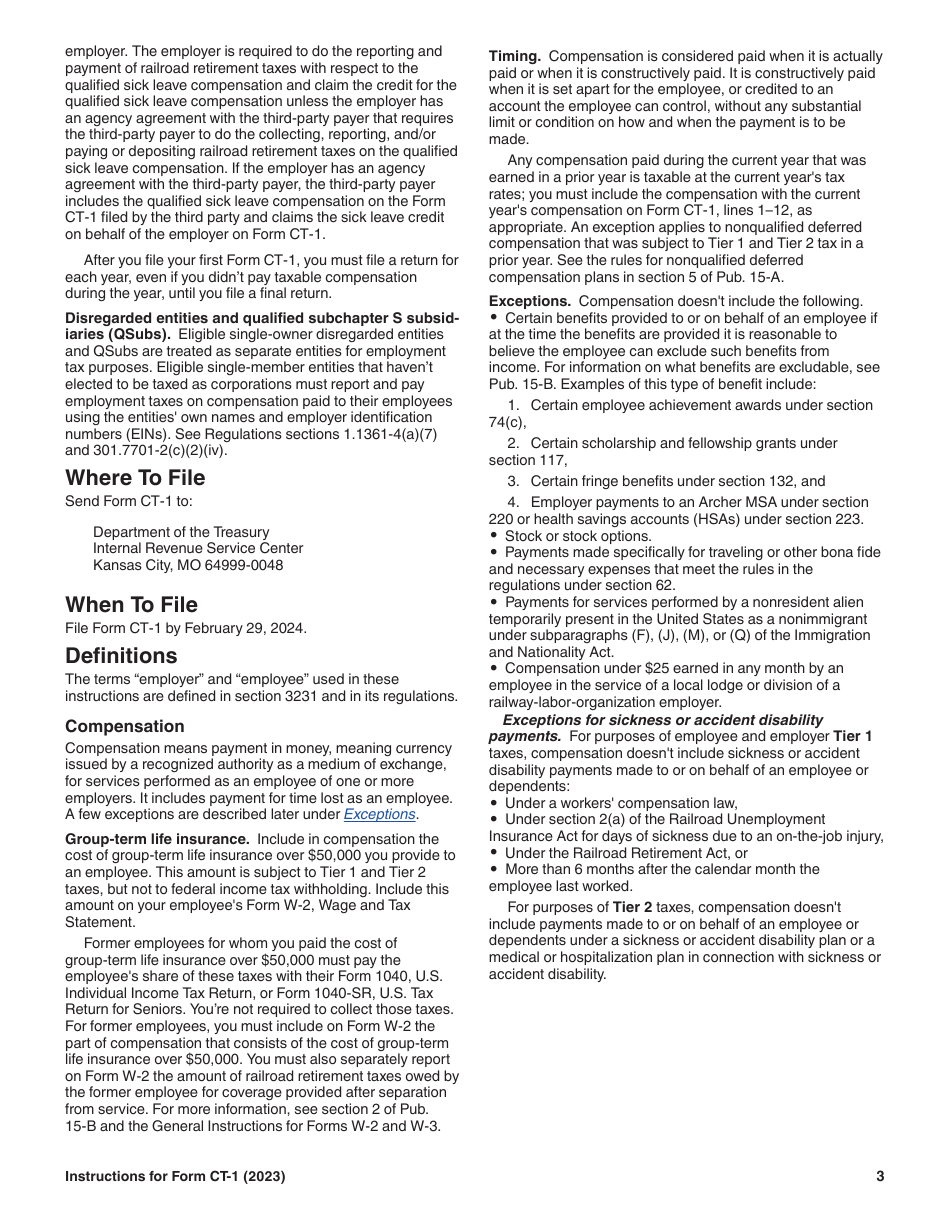 Instructions for IRS Form CT-1 Employers Annual Railroad Retirement Tax Return, Page 3