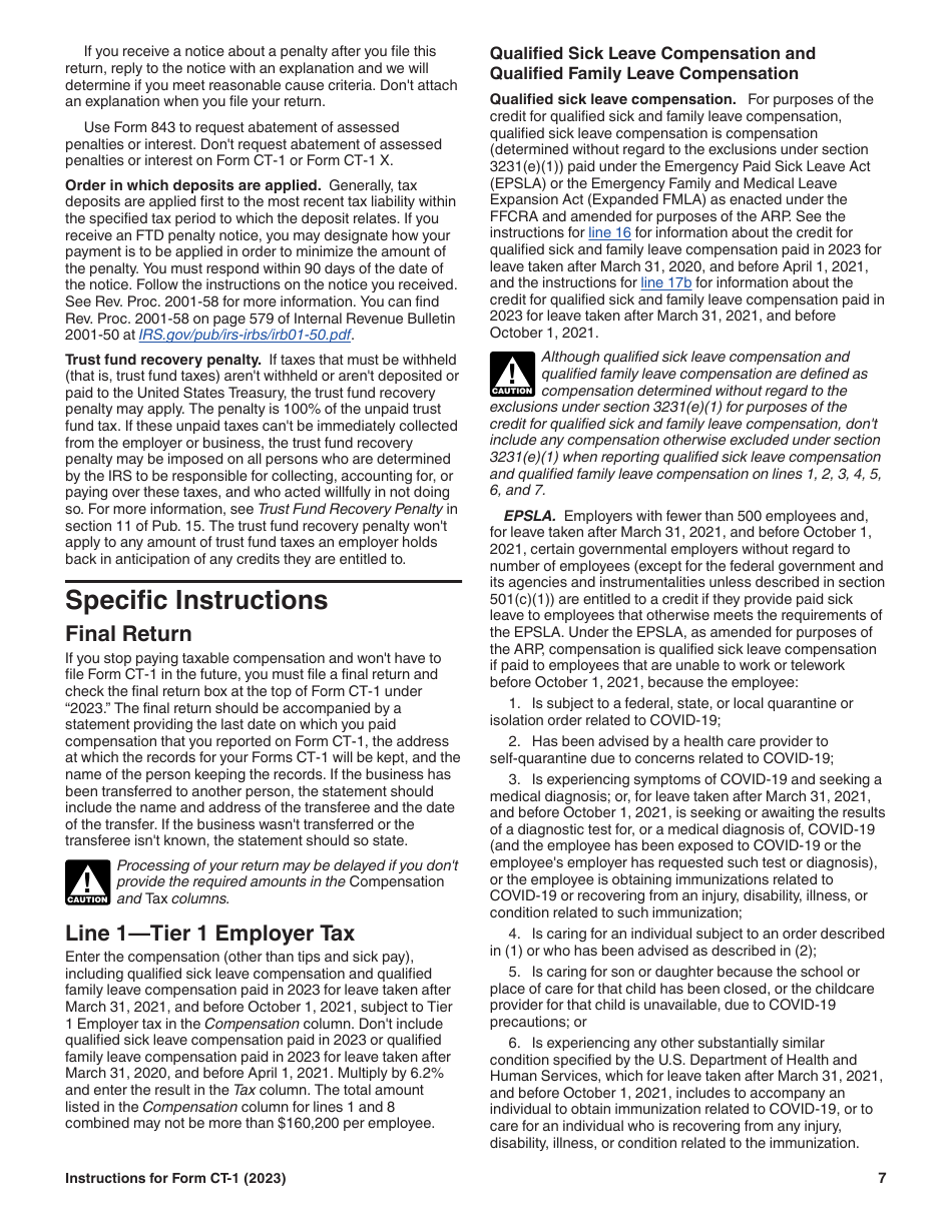 Instructions for IRS Form CT-1 Employers Annual Railroad Retirement Tax Return, Page 7