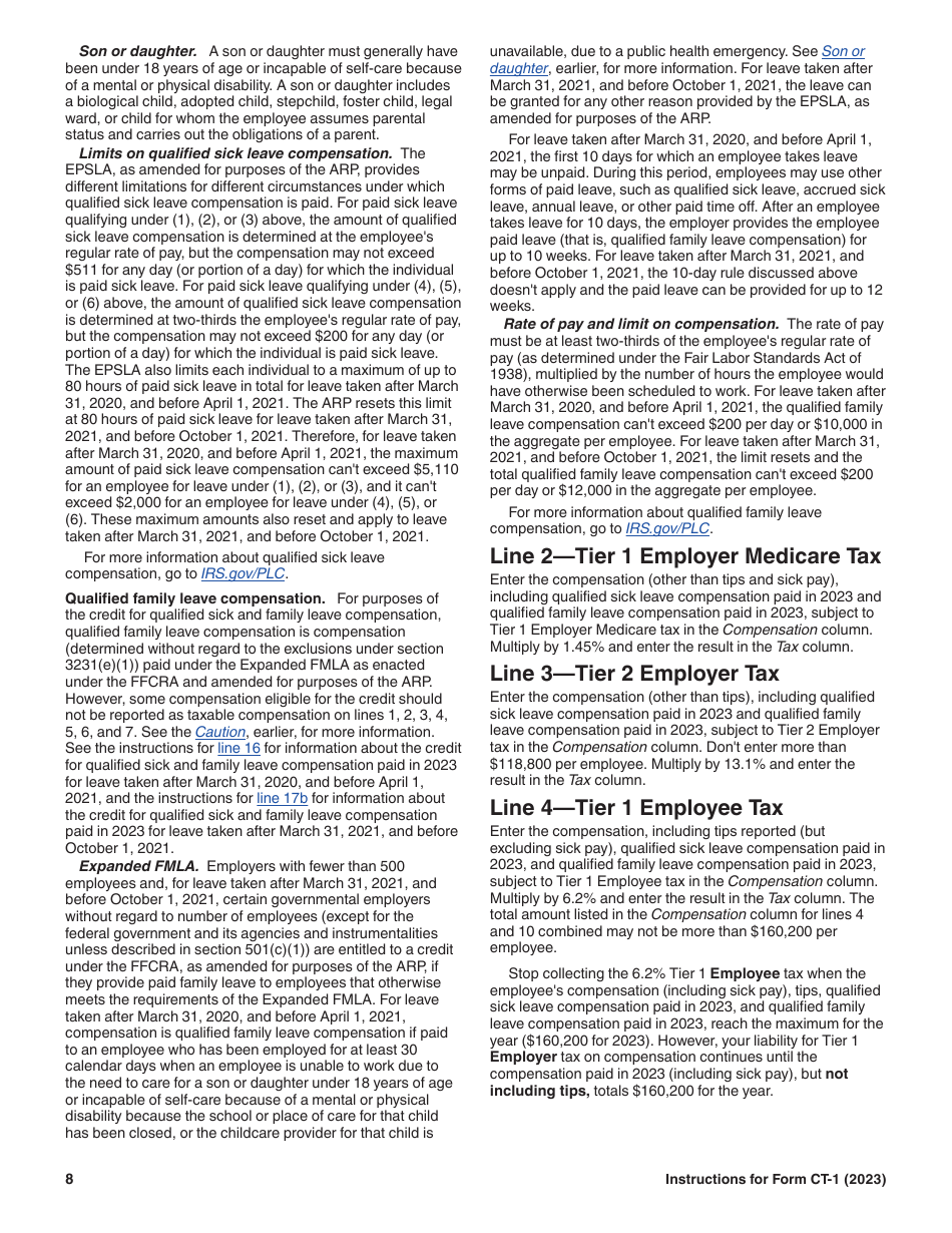 Instructions for IRS Form CT-1 Employers Annual Railroad Retirement Tax Return, Page 8