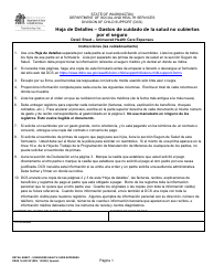 DSHS Formulario 18-682 Hoja De Detalles - Gastos De Cuidado De La Salud No Cubiertos Por El Seguro - Washington (Spanish)