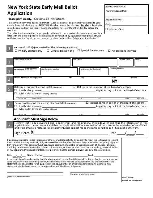 New York State Early Mail Ballot Application - New York Download Pdf