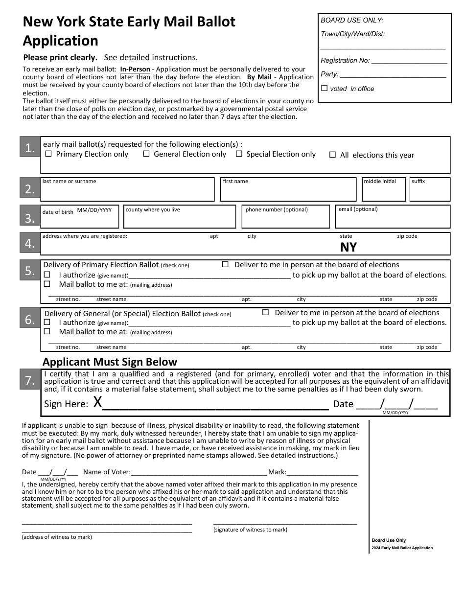 2024 New York New York State Early Mail Ballot Application Fill Out