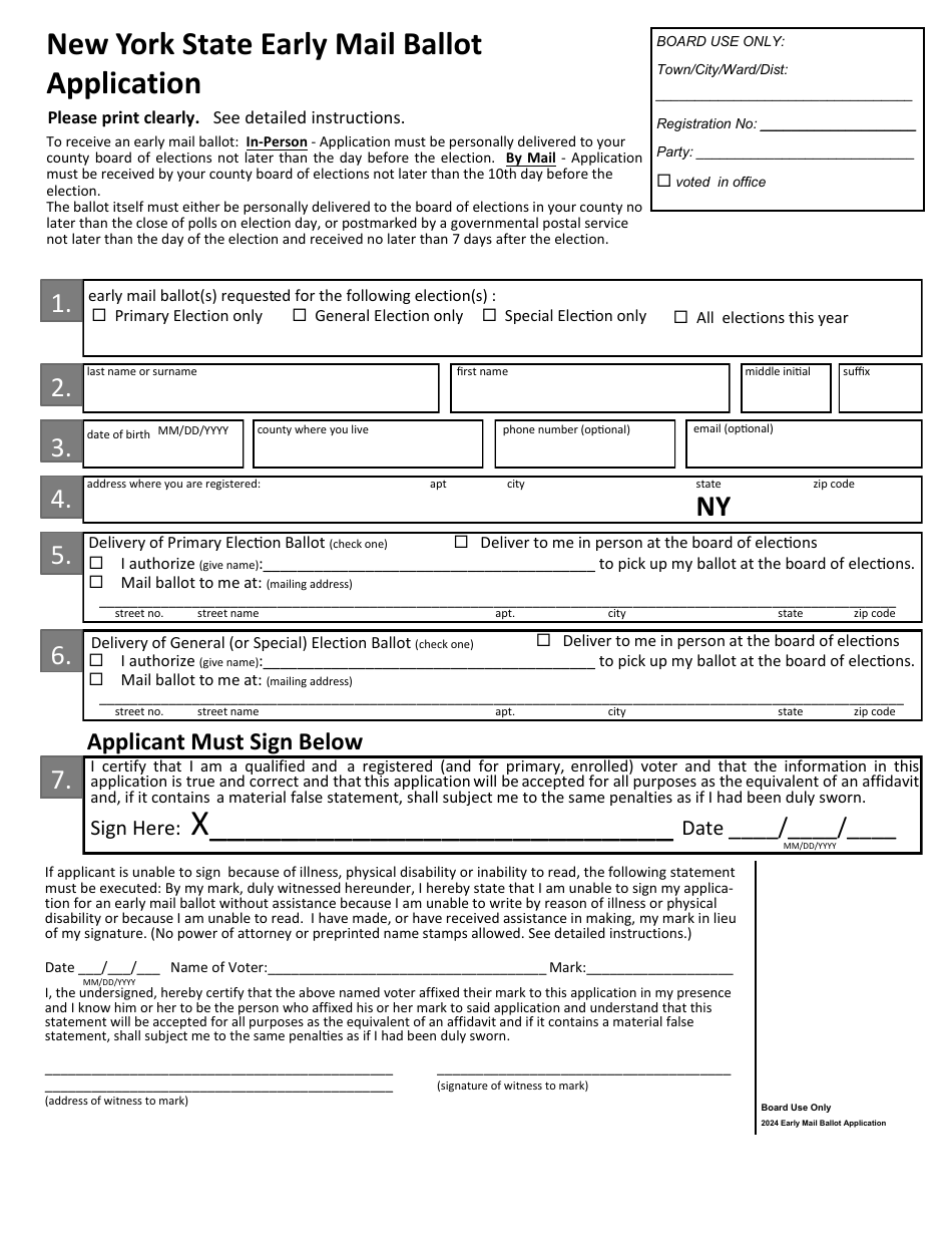 New York State Early Mail Ballot Application - New York, Page 1