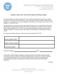 Document preview: Israel Boycott Restriction Certification - Arkansas