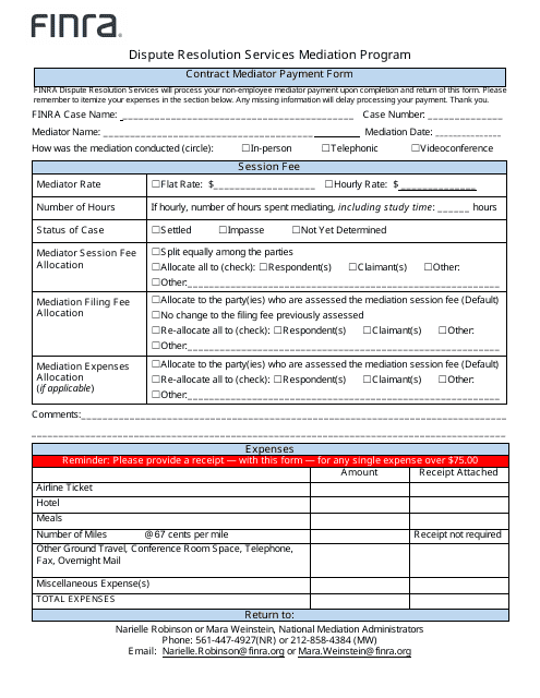 Contract Mediator Payment Form - Dispute Resolution Services Mediation Program Download Pdf