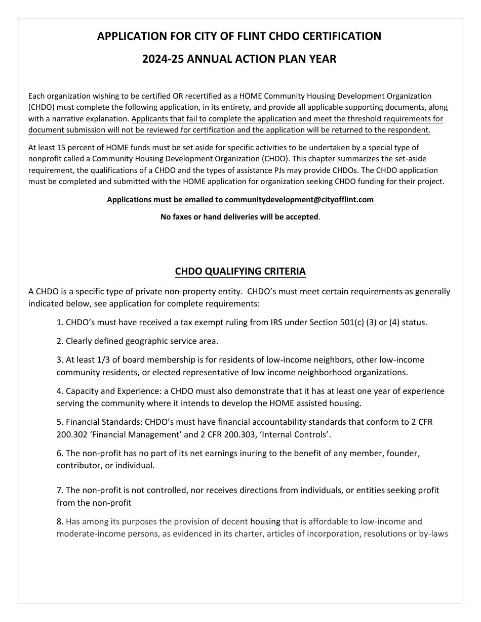 2025 City of Flint, Michigan Application for City of Flint Chdo