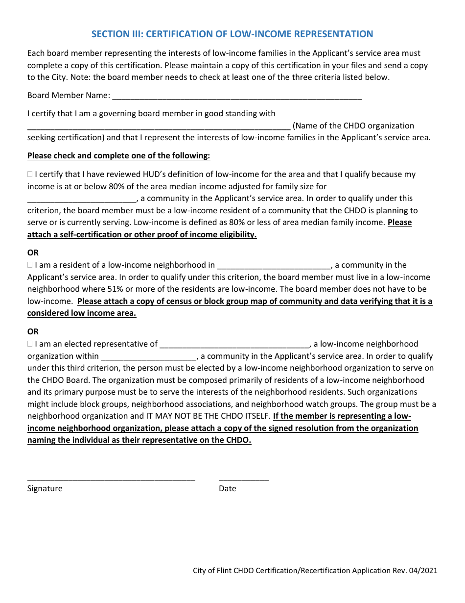 Application for City of Flint Chdo Certification - City of Flint, Michigan, Page 14