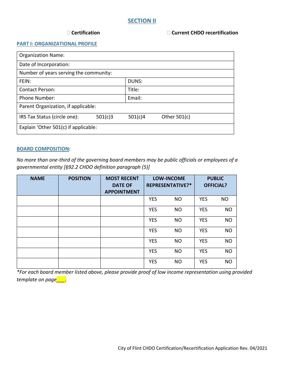 Application for City of Flint Chdo Certification - City of Flint, Michigan, Page 3