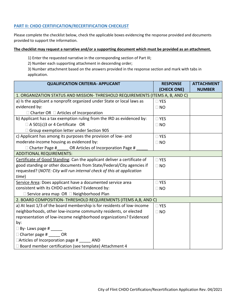 2025 City Of Flint Michigan Application For City Of Flint Chdo Certification Fill Out Sign 2790