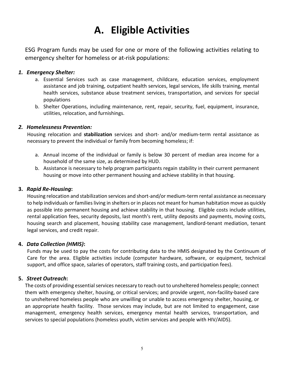 Emergency Solutions Grant (Esg) Request for Proposals (Rfp) - City of Flint, Michigan, Page 5