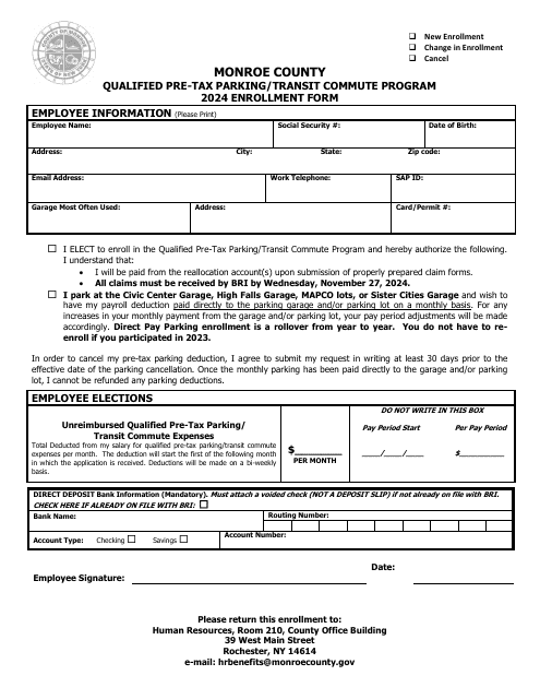 Qualified Pre-tax Parking/Transit Commute Program Enrollment Form - Monroe County, New York, 2024