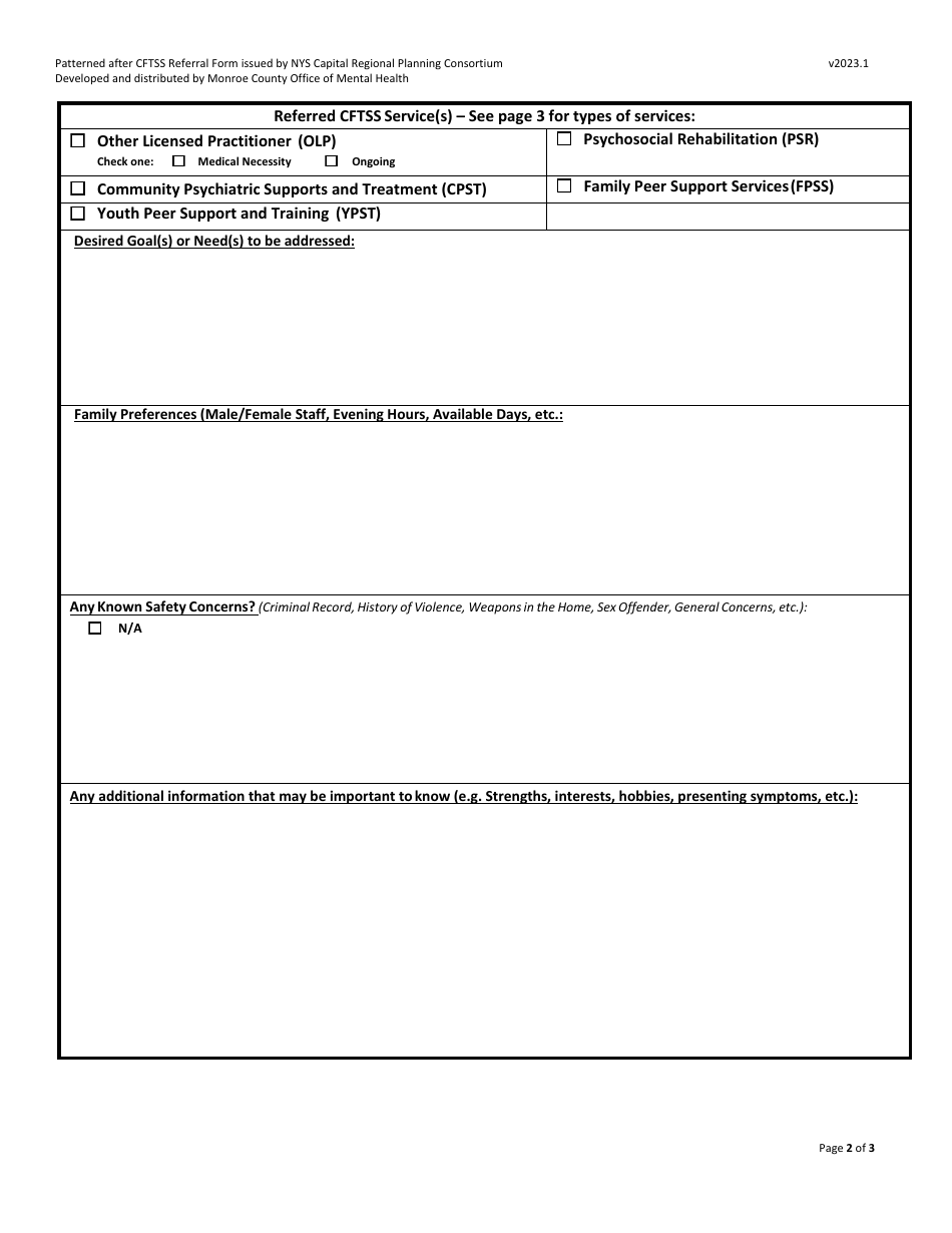 Children and Family Treatment and Support Services (Cftss) Referral Form - Monroe County, New York, Page 2