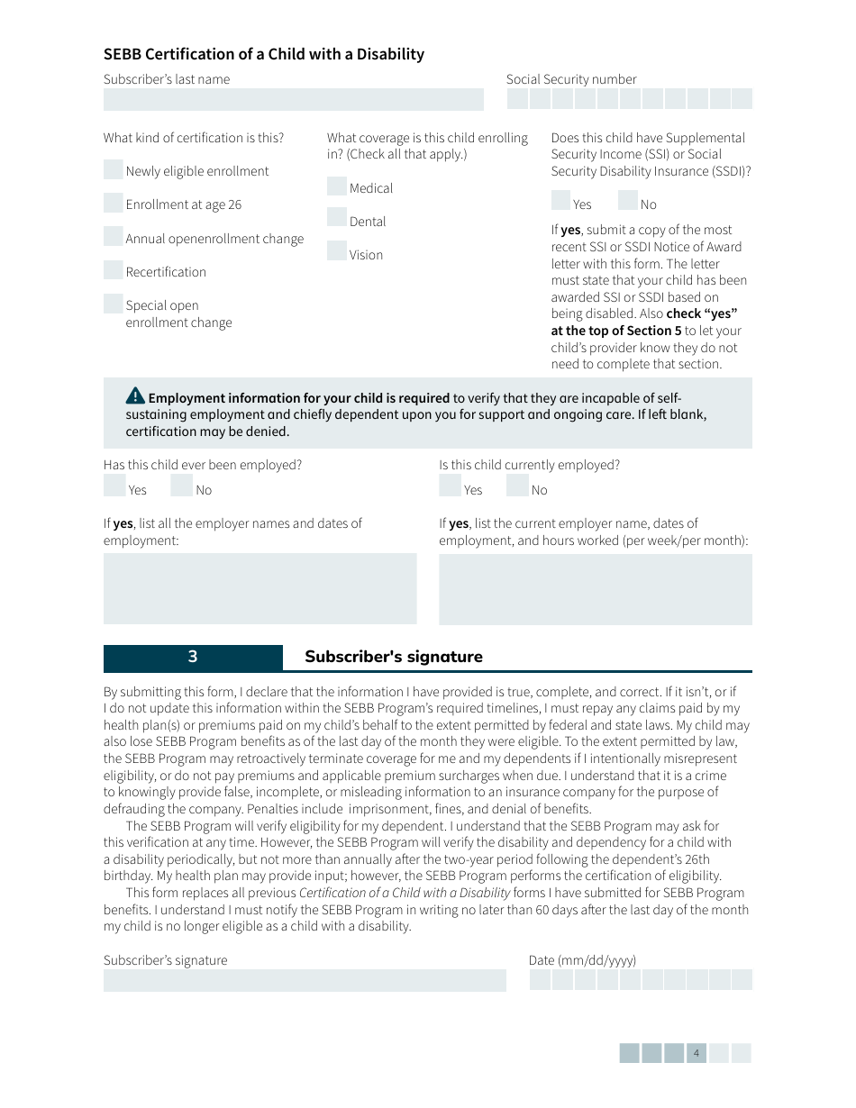 Form HCA20-0061 Sebb Certification of a Child With a Disability - Washington, Page 4