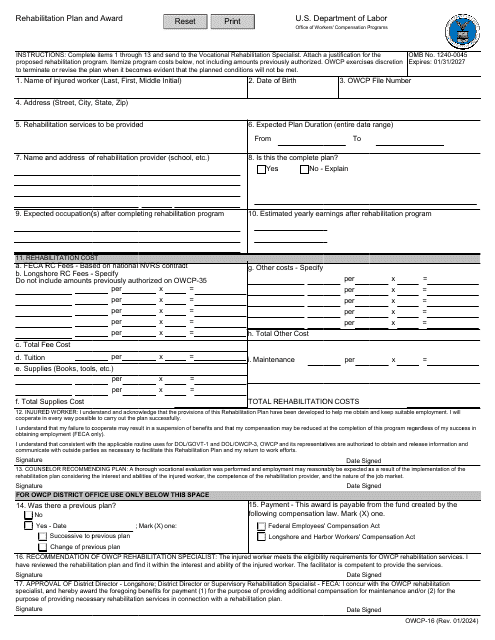 Form OWCP-16  Printable Pdf