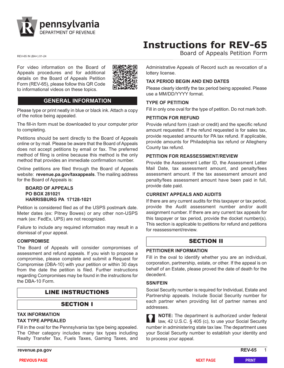 Form REV-65 Board of Appeals Petition Form - Pennsylvania, Page 3