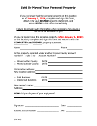 Document preview: Form FCA3033 Sold or Moved Your Personal Property - County of Fresno, California, 2024