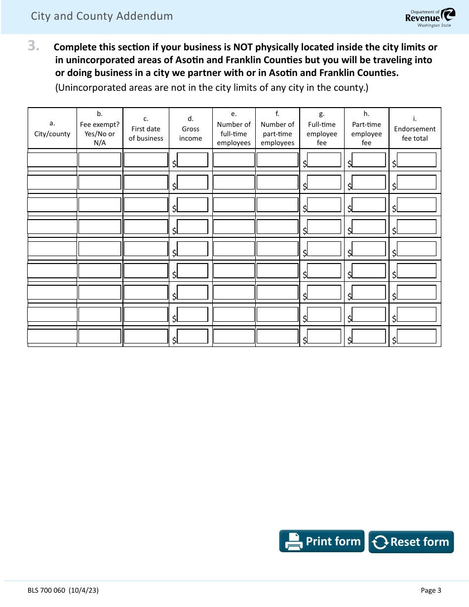 Form BLS700 060 City and County Addendum - Washington, Page 3