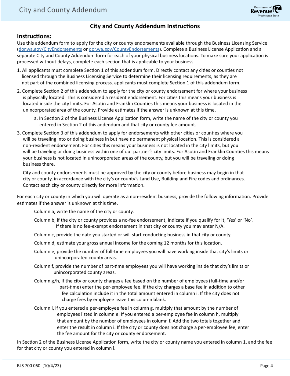 Form BLS700 060 City and County Addendum - Washington, Page 4