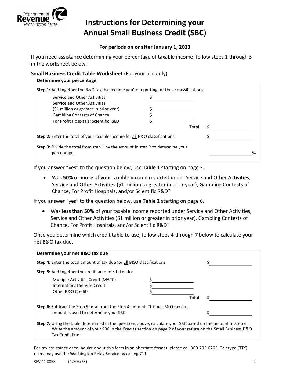 Download Instructions for Form REV41 0058 Annual Small Business Credit ...