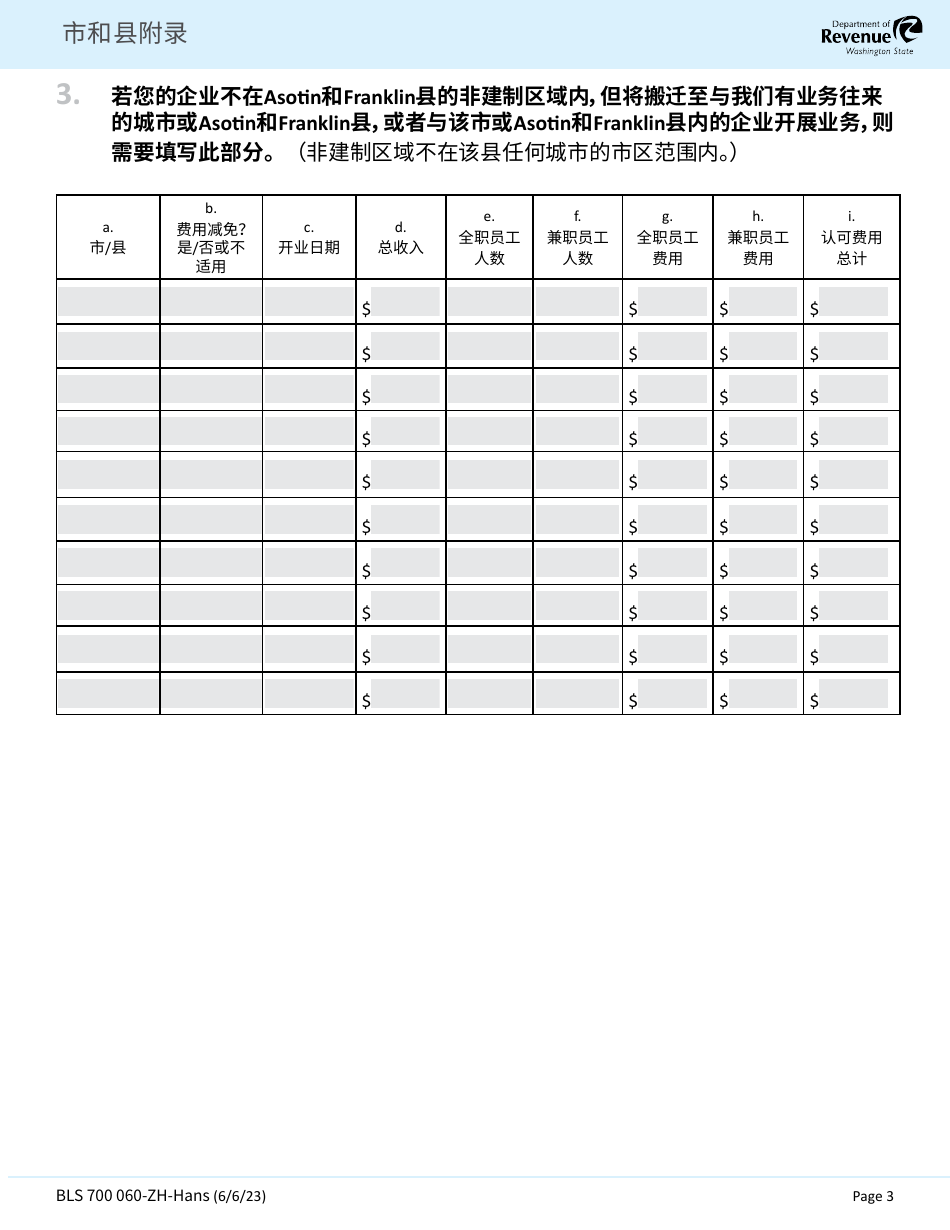 Form BLS700 060-ZH-HANS City and County Addendum - Washington (Chinese Simplified), Page 3
