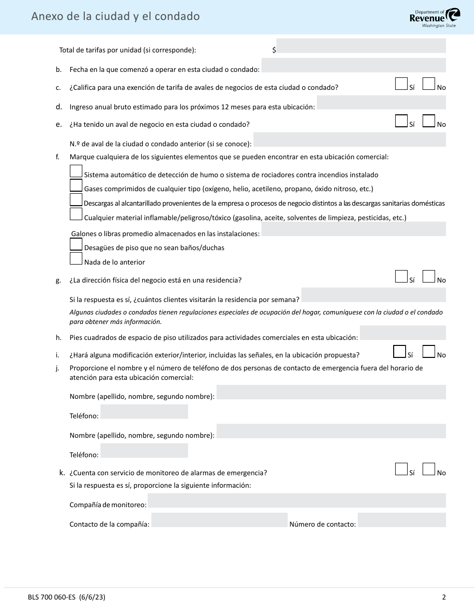 Formulario 700 060-ES Anexo De La Ciudad Y El Condado - Washington (Spanish), Page 2