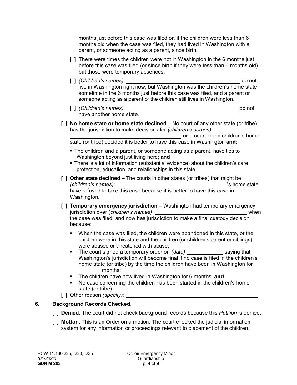 Form GDN M203 Order on Emergency Minor Guardianship - Washington, Page 4