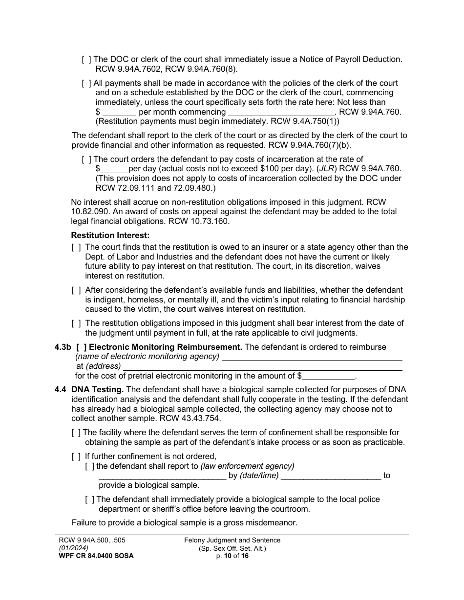 Form WPF CR84.0400 SOSA Felony Judgment and Sentence - Special Sex Offender Sentencing Alternative - Washington, Page 10