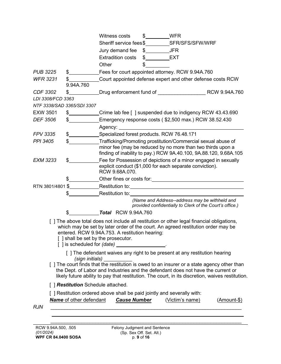 Form WPF CR84.0400 SOSA Felony Judgment and Sentence - Special Sex Offender Sentencing Alternative - Washington, Page 9