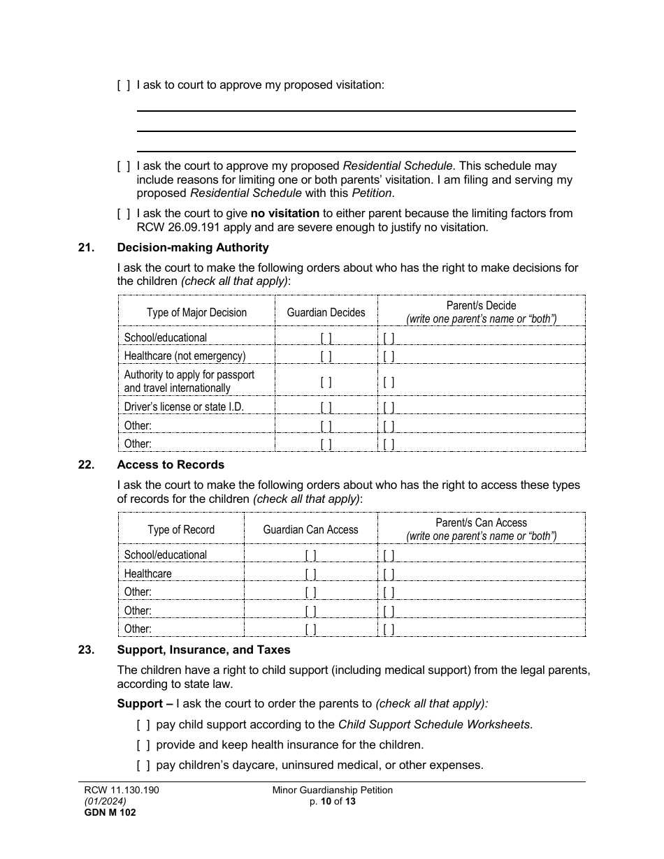 Form GDN M102 Minor Guardianship Petition - Washington, Page 10
