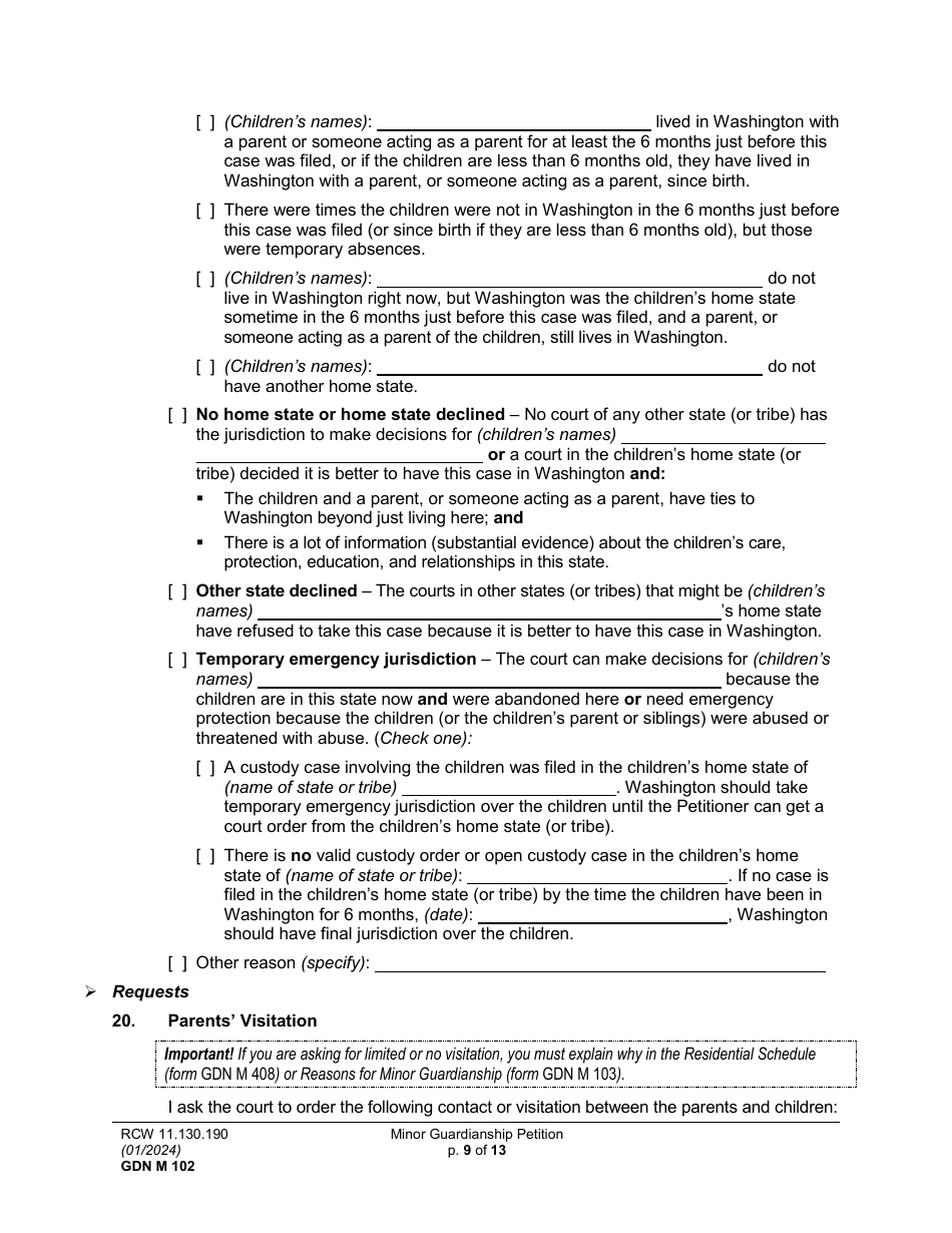 Form GDN M102 Minor Guardianship Petition - Washington, Page 9