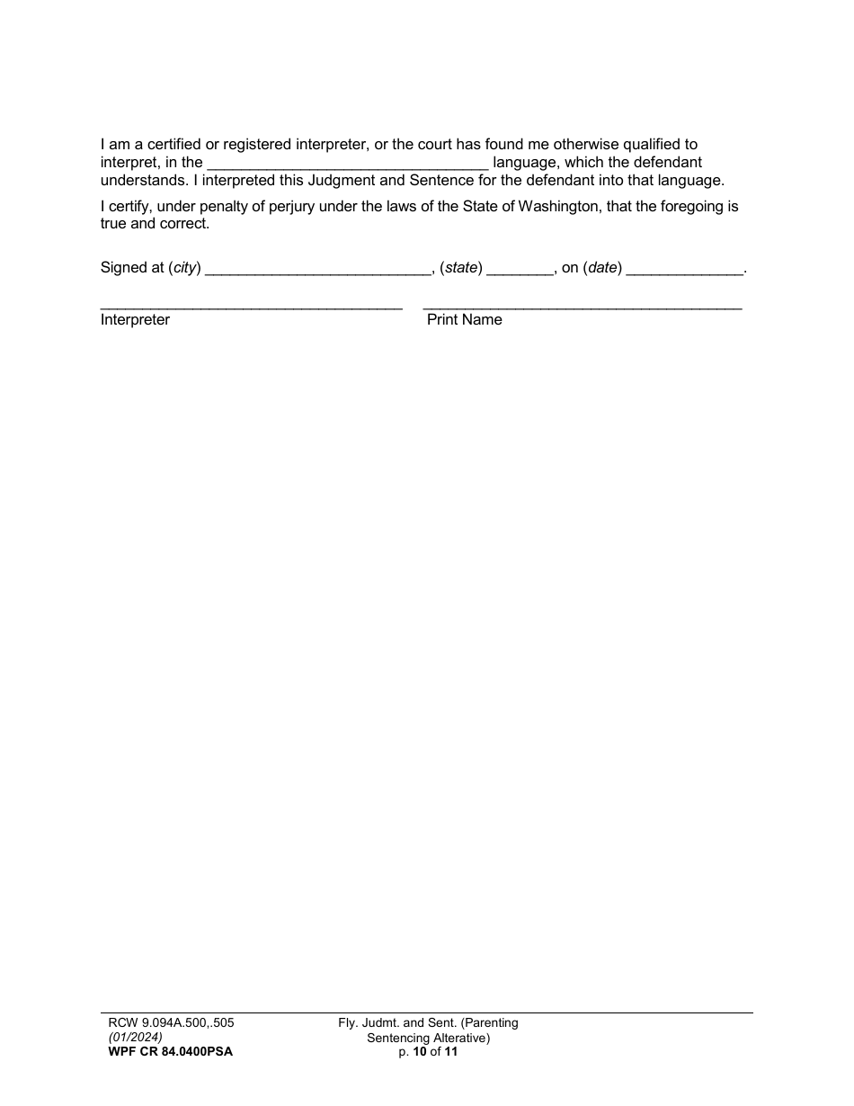 Form WPF CR84.0400 PSA Felony Judgment and Sentence - Parenting Sentencing Alternative (Fjs) - Washington, Page 10