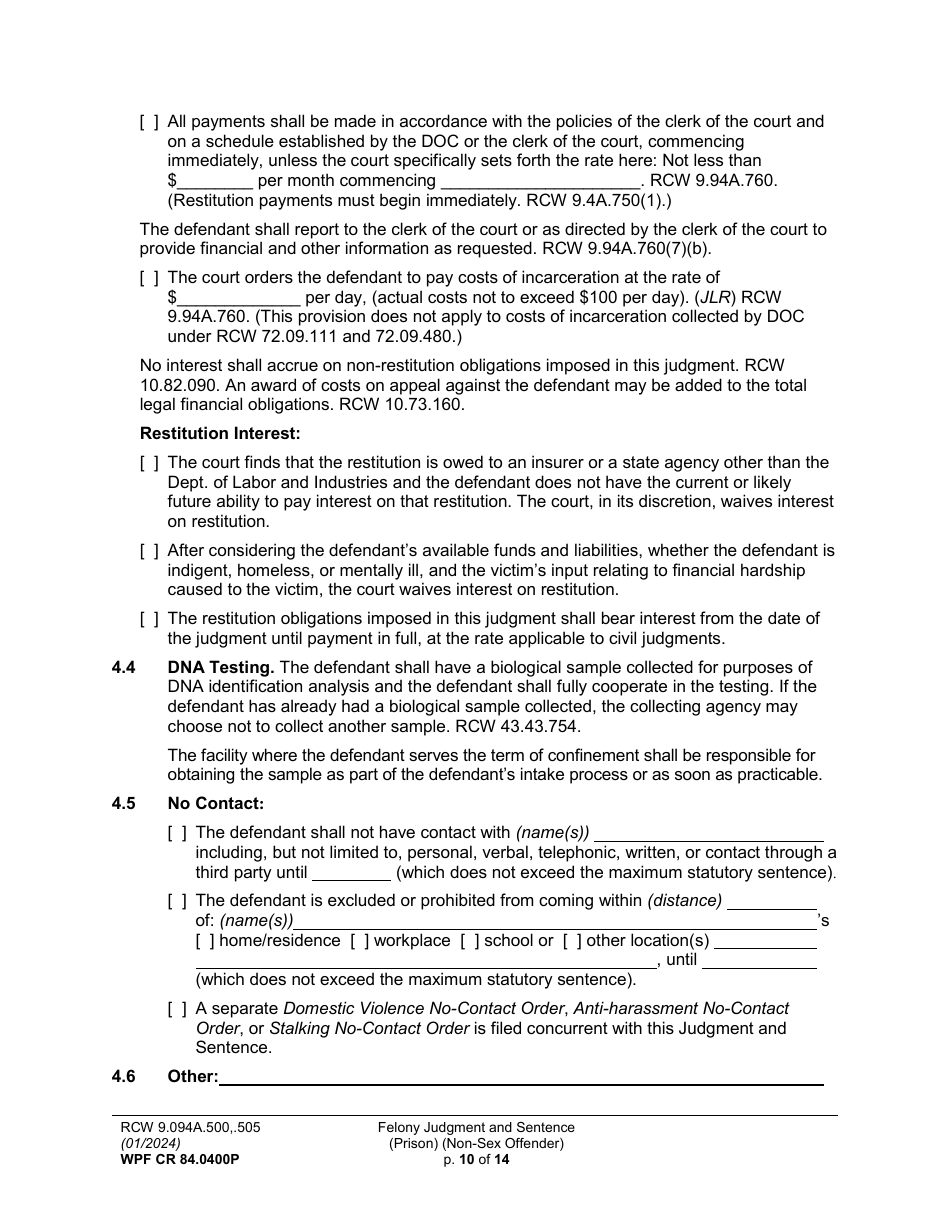 Form WPF CR84.0400 P Felony Judgment and Sentence - Prison (Non-sex Offense) - Washington, Page 10