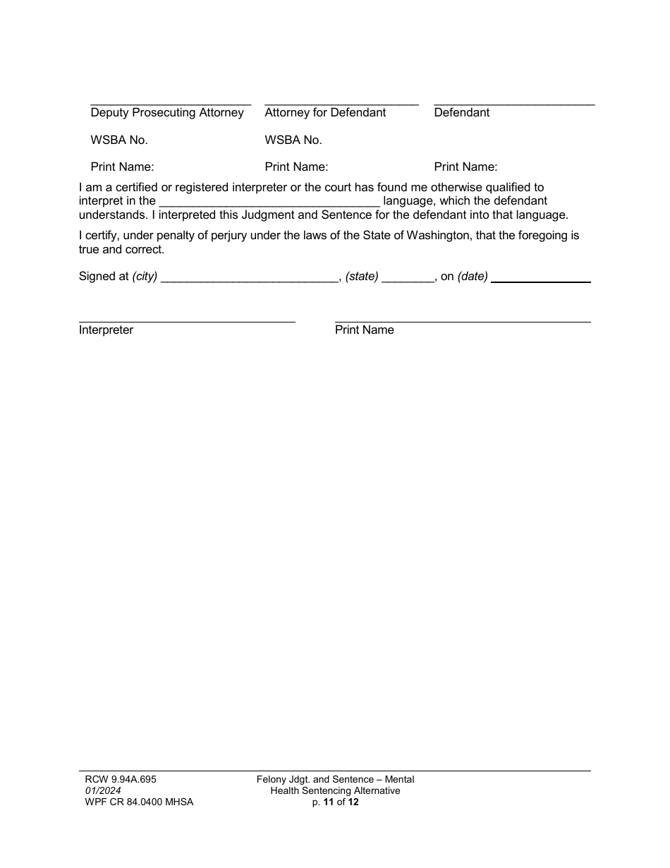 Form WPF CR84.0400 MHSA Felony Judgment and Sentence - Mental Health Sentencing Alternative - Washington, Page 11