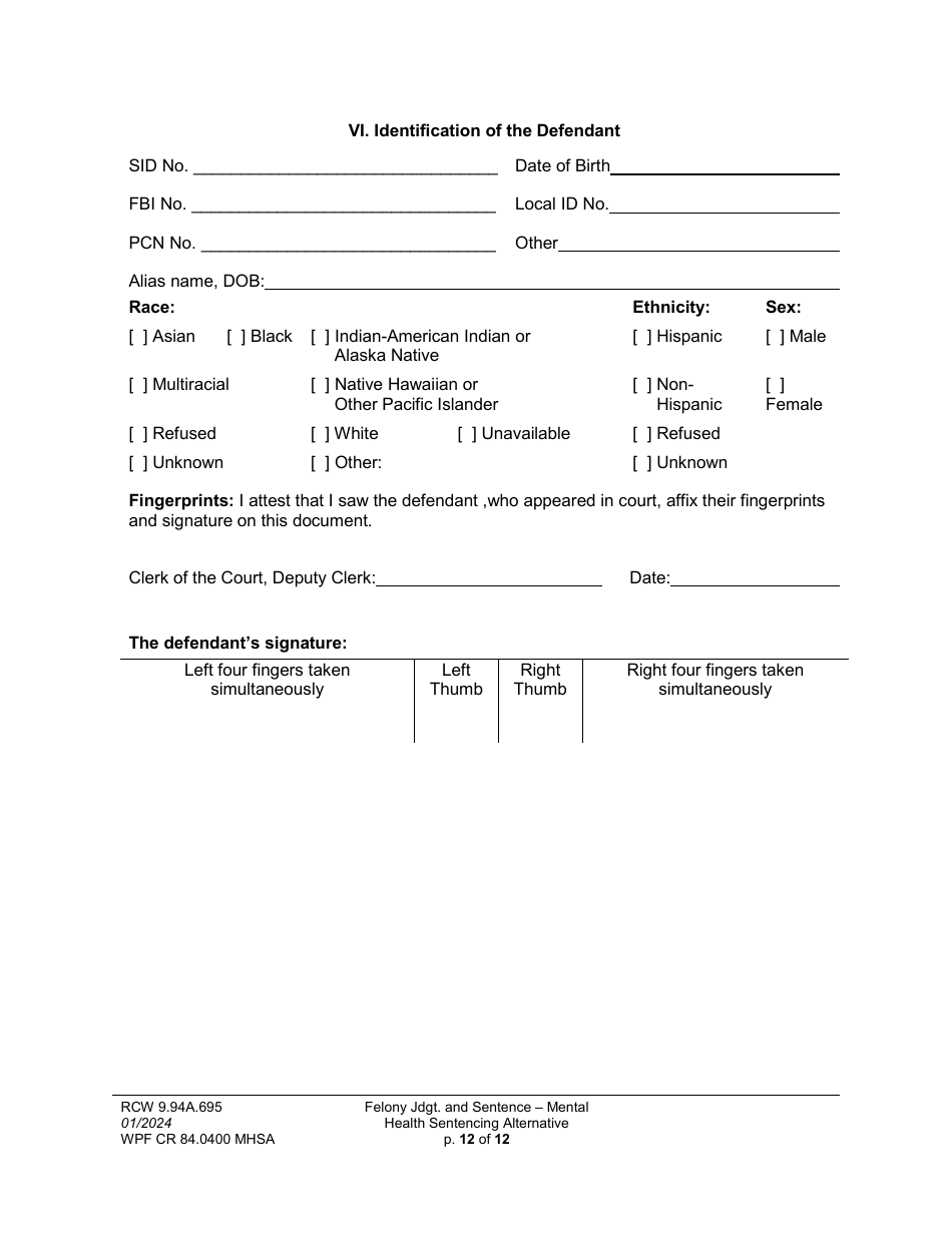 Form WPF CR84.0400 MHSA Felony Judgment and Sentence - Mental Health Sentencing Alternative - Washington, Page 12