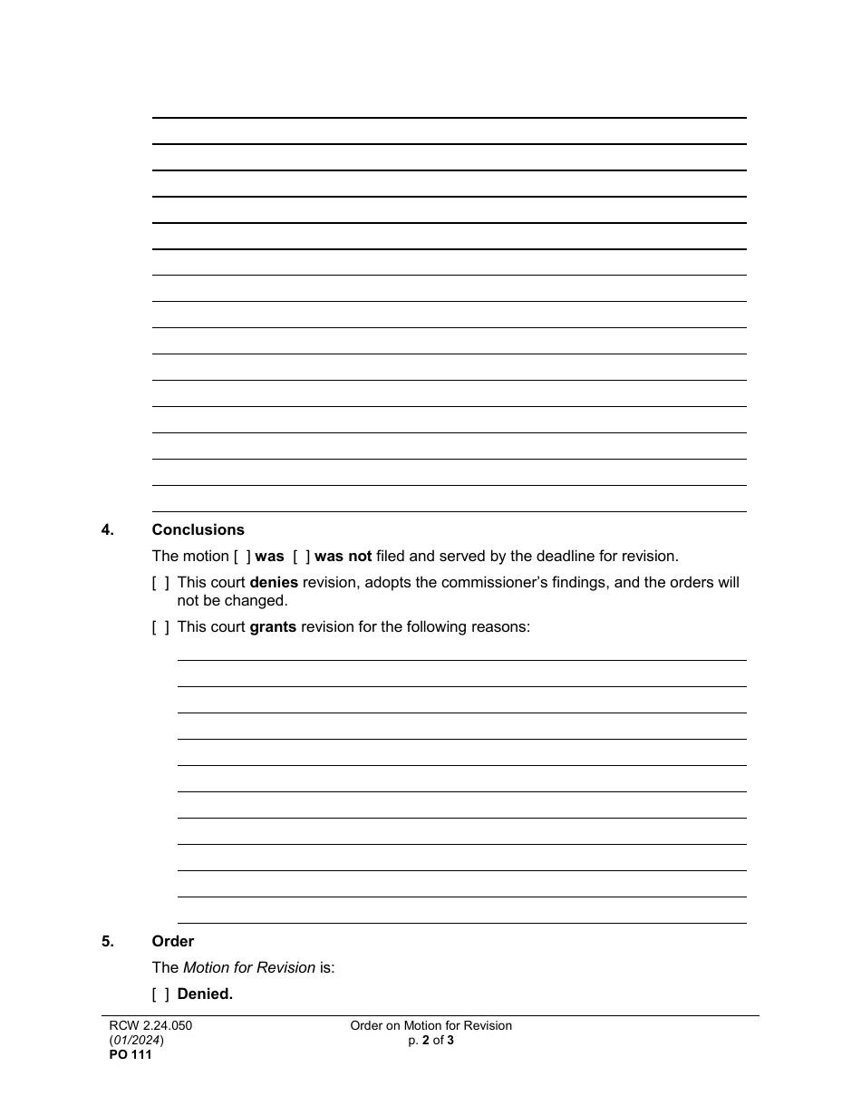 Form PO111 Order on Motion for Revision - Washington, Page 2