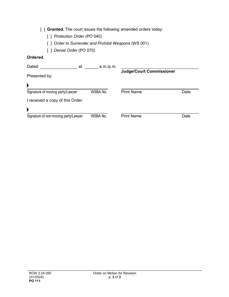 Form PO111 Order on Motion for Revision - Washington, Page 3