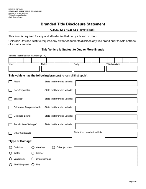 Form DR2710  Printable Pdf