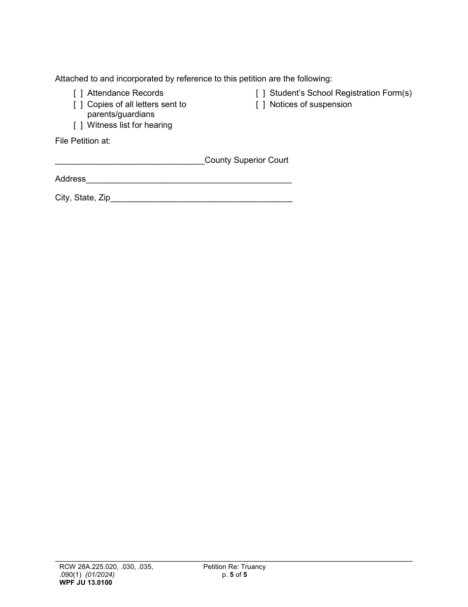 Form WPF JU13.0100 Petition Regarding Truancy (Pttru) - Washington, Page 5
