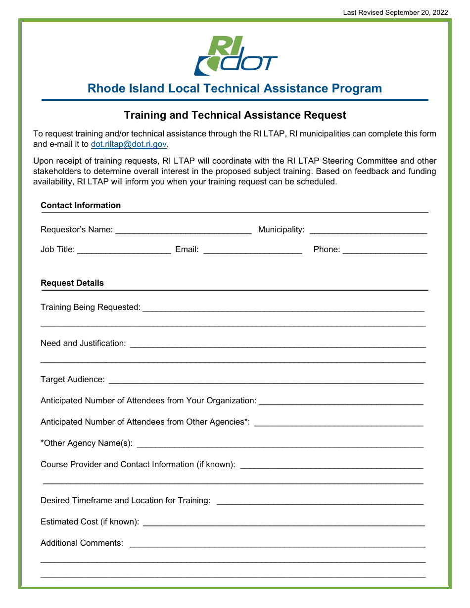 Training and Technical Assistance Request - Rhode Island Local Technical Assistance Program - Rhode Island, Page 1