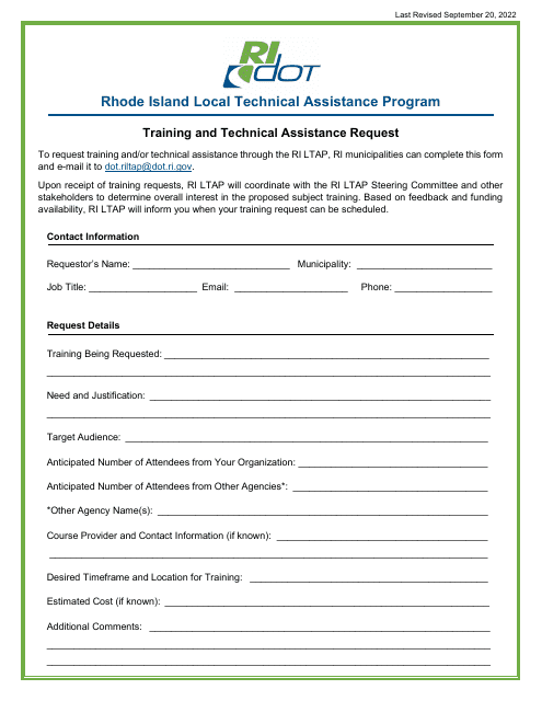 Training and Technical Assistance Request - Rhode Island Local Technical Assistance Program - Rhode Island Download Pdf