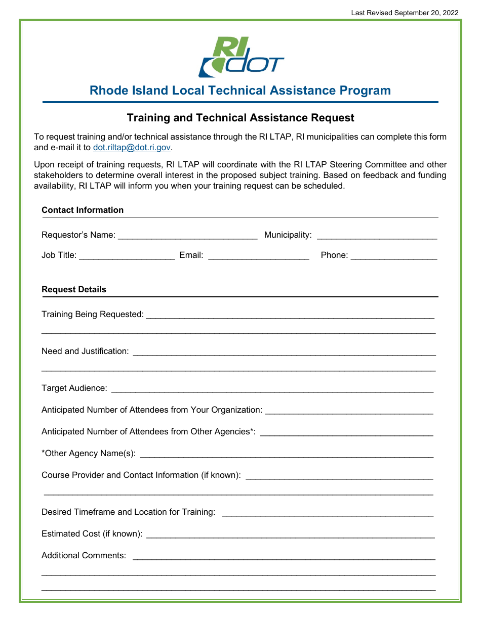 Rhode island training and technical assistance request rhode island