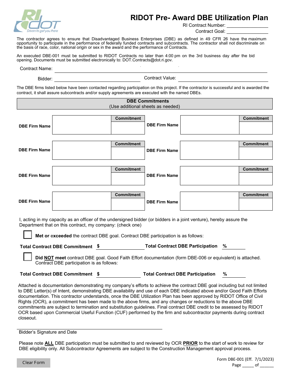 Form DBE-001 - Fill Out, Sign Online and Download Fillable PDF, Rhode ...