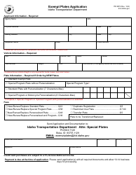 Document preview: Form ITD3670 Exempt Plates Application - Idaho