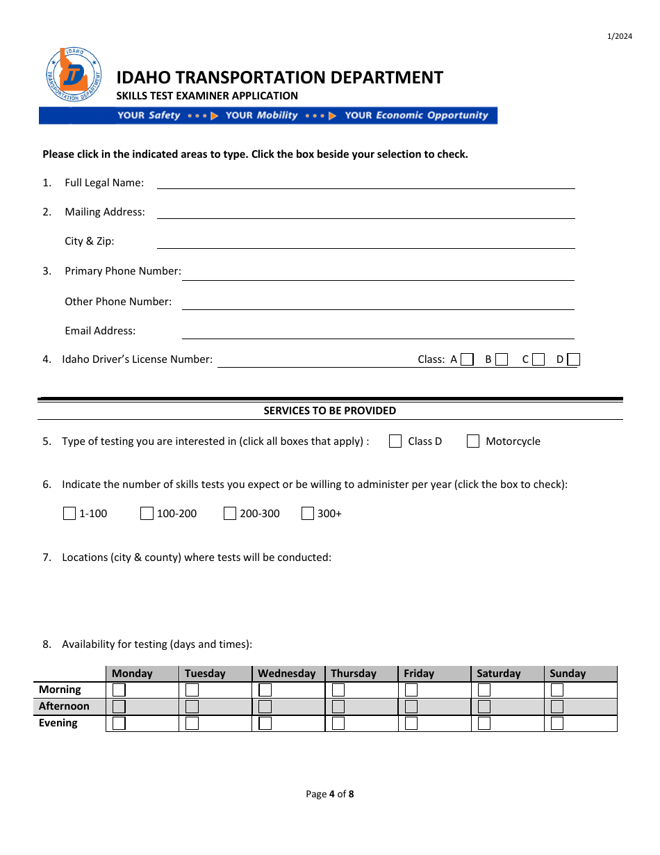 Skills Test Examiner Application - Idaho, Page 4