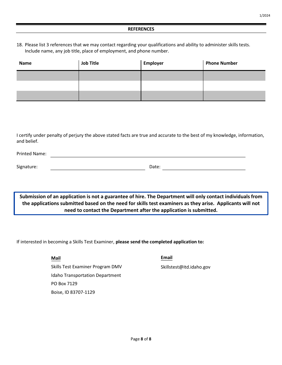 Skills Test Examiner Application - Idaho, Page 8