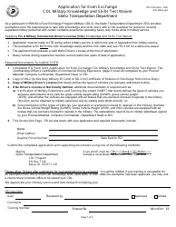 Document preview: Form ITD3143 Application for Even Exchange Cdl Military Knowledge and Skills Test Waiver - Idaho